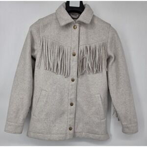 Marine Layer Fallon Ridge Fringe Wool Jacket Womens X-Small Western Snap Oatmeal